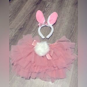 Rose Pink Easter Tu-tu With Cotton Ball On Back, Bunny Ears, & Matching Headband